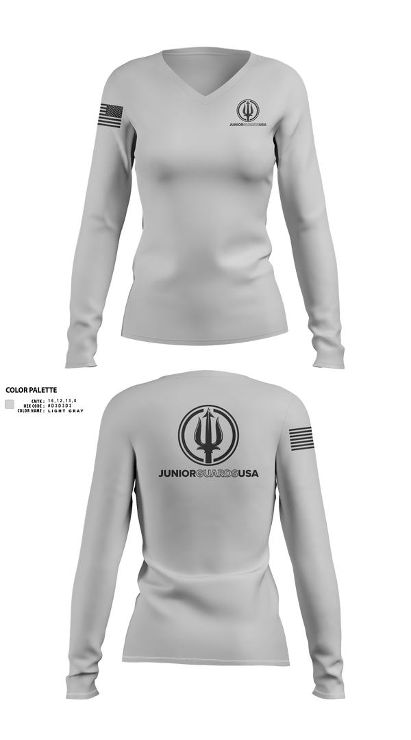 Womens Long Sleeve Vneck Shirt, Junior Guards USA, Swimming, Teamtime, Team time, sublimation, custom sports apparel, team uniforms, spirit wear, spiritwear, sports uniforms, custom shirts, team store, custom team store, fundraiser sports, apparel fundraiser