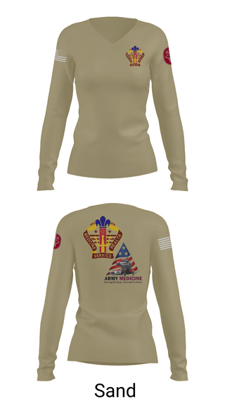 Womens Long Sleeve Vneck Shirt, USA MEDDAC KAHC, Army, Teamtime, Team time, sublimation, custom sports apparel, team uniforms, spirit wear, spiritwear, sports uniforms, custom shirts, team store, custom team store, fundraiser sports, apparel fundraiser