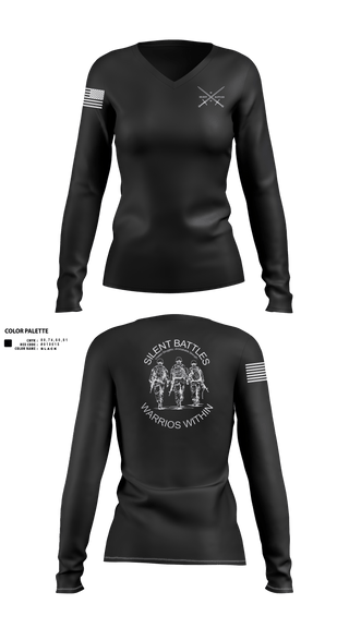 Womens Long Sleeve Vneck Shirt, Silent Battles, , Teamtime, Team time, sublimation, custom sports apparel, team uniforms, spirit wear, spiritwear, sports uniforms, custom shirts, team store, custom team store, fundraiser sports, apparel fundraiser