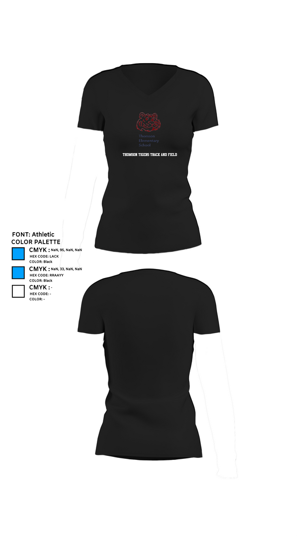 Womens Short Sleeve Vneck Shirt, Thomson Tigers Track and Field, Track & Field, Teamtime, Team time, sublimation, custom sports apparel, team uniforms, spirit wear, spiritwear, sports uniforms, custom shirts, team store, custom team store, fundraiser sports, apparel fundraiser
