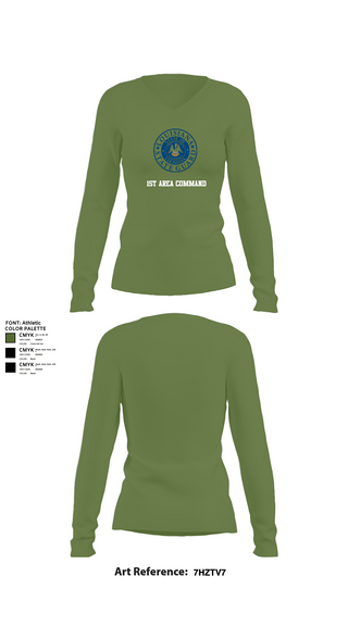 Womens Long Sleeve Vneck Shirt, 1st Area Command, , Teamtime, Team time, sublimation, custom sports apparel, team uniforms, spirit wear, spiritwear, sports uniforms, custom shirts, team store, custom team store, fundraiser sports, apparel fundraiser