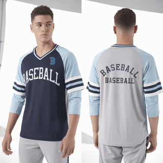Womens Long Sleeve Vneck Shirt, Beacon Bluedemons, Baseball, Teamtime, Team time, sublimation, custom sports apparel, team uniforms, spirit wear, spiritwear, sports uniforms, custom shirts, team store, custom team store, fundraiser sports, apparel fundraiser