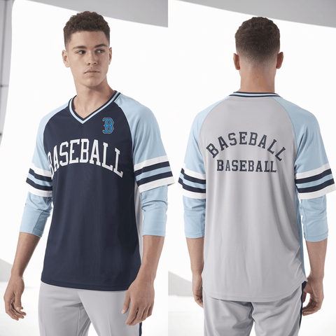 Womens Long Sleeve Vneck Shirt, Beacon Bluedemons, Baseball, Teamtime, Team time, sublimation, custom sports apparel, team uniforms, spirit wear, spiritwear, sports uniforms, custom shirts, team store, custom team store, fundraiser sports, apparel fundraiser