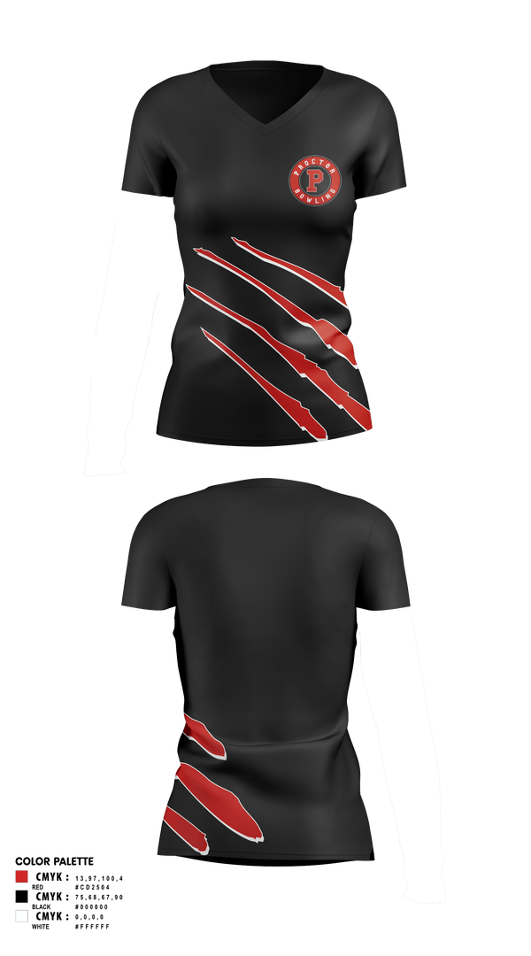 Womens Short Sleeve Vneck Shirt, Proctor Raiders, Bowling, Teamtime, Team time, sublimation, custom sports apparel, team uniforms, spirit wear, spiritwear, sports uniforms, custom shirts, team store, custom team store, fundraiser sports, apparel fundraiser