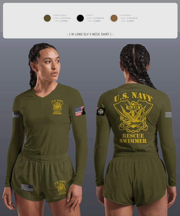 Womens Long Sleeve Vneck Shirt, Aircrew Rescue Swimmer, , Teamtime, Team time, sublimation, custom sports apparel, team uniforms, spirit wear, spiritwear, sports uniforms, custom shirts, team store, custom team store, fundraiser sports, apparel fundraiser