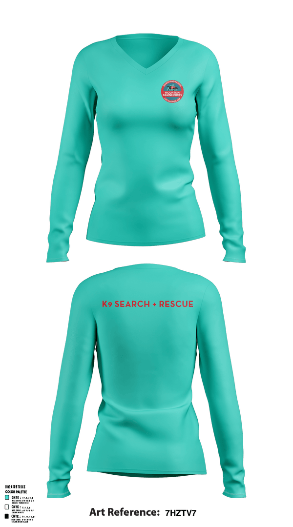 Womens Long Sleeve Vneck Shirt, Mountain Canine Corps, , Teamtime, Team time, sublimation, custom sports apparel, team uniforms, spirit wear, spiritwear, sports uniforms, custom shirts, team store, custom team store, fundraiser sports, apparel fundraiser