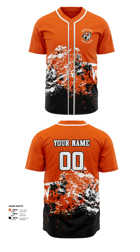 Full Button Baseball Jersey, Orangeville Minor Baseball Association, Baseball, Teamtime, Team time, sublimation, custom sports apparel, team uniforms, spirit wear, spiritwear, sports uniforms, custom shirts, team store, custom team store, fundraiser sports, apparel fundraiser