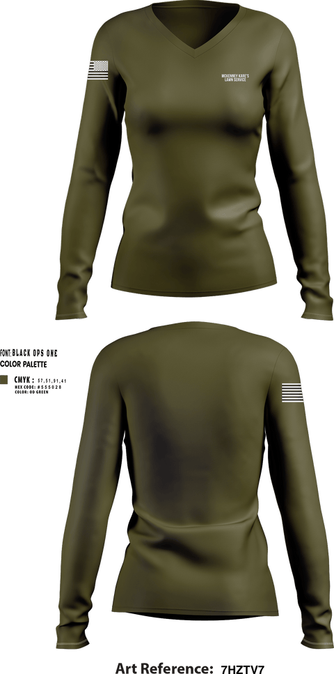 Womens Long Sleeve Vneck Shirt, Mckenney Kare's lawn service, , Teamtime, Team time, sublimation, custom sports apparel, team uniforms, spirit wear, spiritwear, sports uniforms, custom shirts, team store, custom team store, fundraiser sports, apparel fundraiser