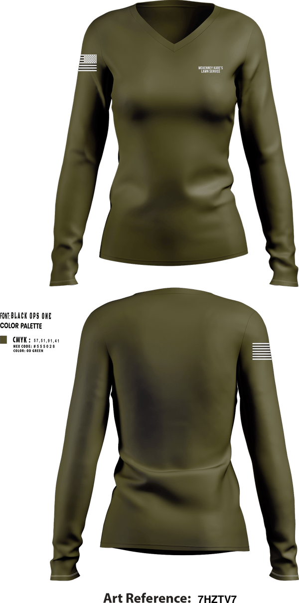 Womens Long Sleeve Vneck Shirt, Mckenney Kare's lawn service, , Teamtime, Team time, sublimation, custom sports apparel, team uniforms, spirit wear, spiritwear, sports uniforms, custom shirts, team store, custom team store, fundraiser sports, apparel fundraiser