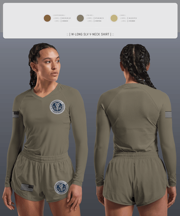 Womens Long Sleeve Vneck Shirt, PREVENTATIVE MEDICINE, , Teamtime, Team time, sublimation, custom sports apparel, team uniforms, spirit wear, spiritwear, sports uniforms, custom shirts, team store, custom team store, fundraiser sports, apparel fundraiser