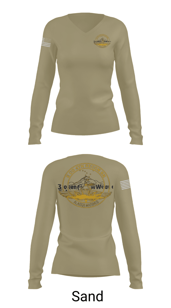 Womens Long Sleeve Vneck Shirt, E Co 4th Recon BN, , Teamtime, Team time, sublimation, custom sports apparel, team uniforms, spirit wear, spiritwear, sports uniforms, custom shirts, team store, custom team store, fundraiser sports, apparel fundraiser