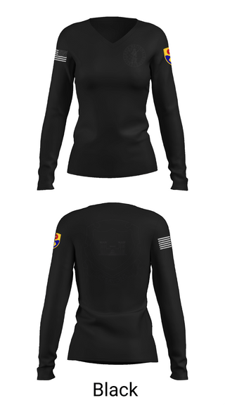 Womens Long Sleeve Vneck Shirt, 132d MRBC, 579th EN BN, 49th MP DIV, , Teamtime, Team time, sublimation, custom sports apparel, team uniforms, spirit wear, spiritwear, sports uniforms, custom shirts, team store, custom team store, fundraiser sports, apparel fundraiser