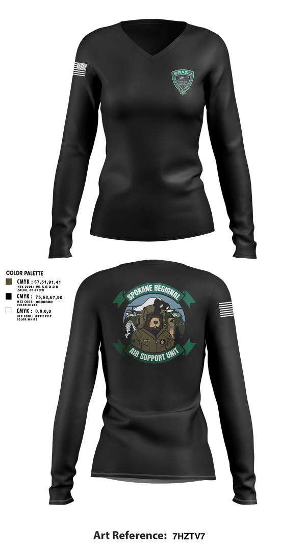 Womens Long Sleeve Vneck Shirt, Spokane Regional Air Support Unit, Police, Teamtime, Team time, sublimation, custom sports apparel, team uniforms, spirit wear, spiritwear, sports uniforms, custom shirts, team store, custom team store, fundraiser sports, apparel fundraiser