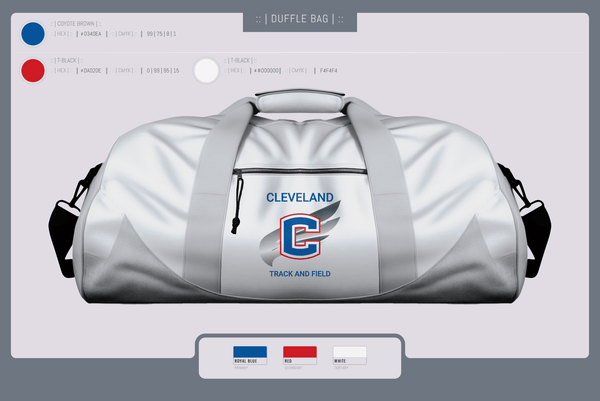Duffle Bag, Cleveland Blue Raiders, Track & Field, Teamtime, Team time, sublimation, custom sports apparel, team uniforms, spirit wear, spiritwear, sports uniforms, custom shirts, team store, custom team store, fundraiser sports, apparel fundraiser