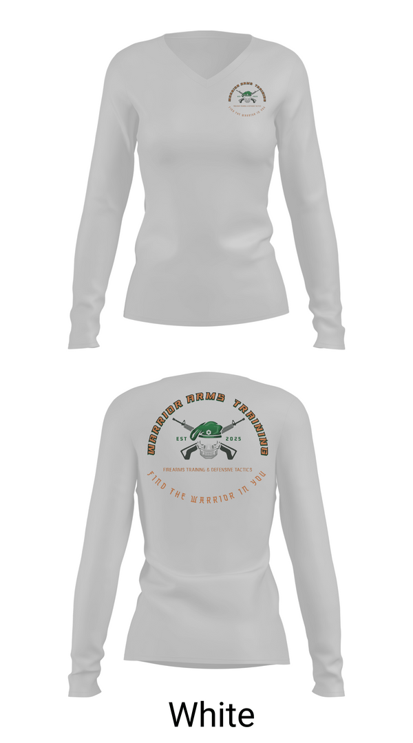 Womens Long Sleeve Vneck Shirt, Warrior Arms Training, , Teamtime, Team time, sublimation, custom sports apparel, team uniforms, spirit wear, spiritwear, sports uniforms, custom shirts, team store, custom team store, fundraiser sports, apparel fundraiser