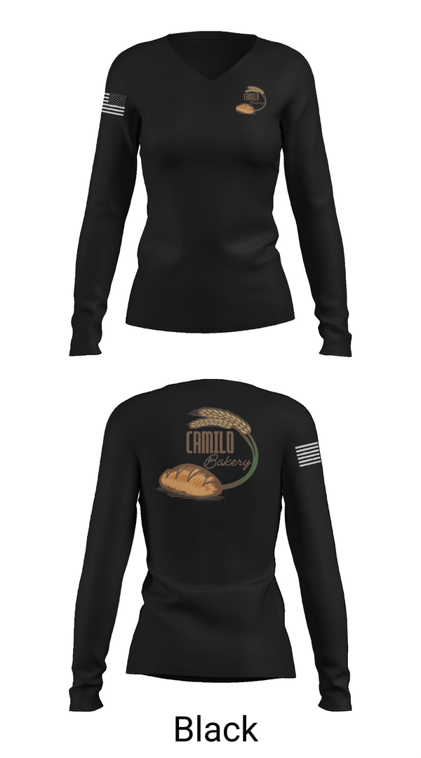 Womens Long Sleeve Vneck Shirt, Camilo bakery, , Teamtime, Team time, sublimation, custom sports apparel, team uniforms, spirit wear, spiritwear, sports uniforms, custom shirts, team store, custom team store, fundraiser sports, apparel fundraiser