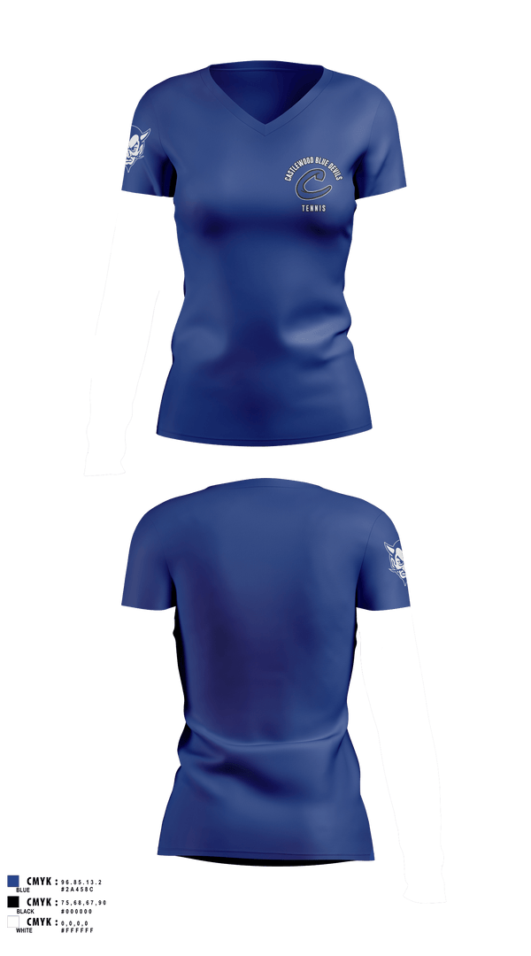 Womens Short Sleeve Vneck Shirt, Castlewood Blue Devils, Tennis, Teamtime, Team time, sublimation, custom sports apparel, team uniforms, spirit wear, spiritwear, sports uniforms, custom shirts, team store, custom team store, fundraiser sports, apparel fundraiser