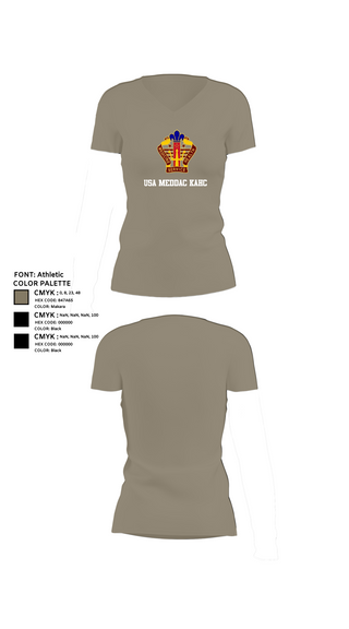Womens Short Sleeve Vneck Shirt, USA MEDDAC KAHC, Army, Teamtime, Team time, sublimation, custom sports apparel, team uniforms, spirit wear, spiritwear, sports uniforms, custom shirts, team store, custom team store, fundraiser sports, apparel fundraiser