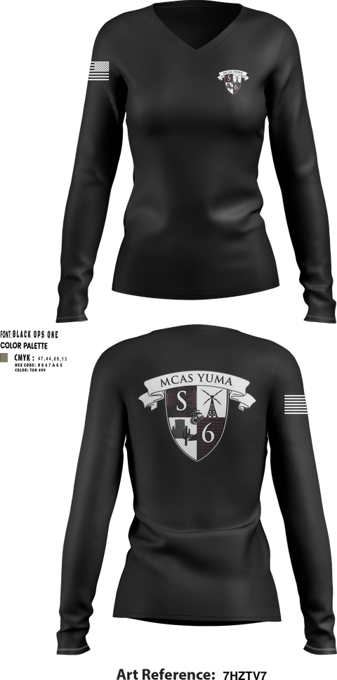 Womens Long Sleeve Vneck Shirt, MCAS Yuma Station S6, Marines, Teamtime, Team time, sublimation, custom sports apparel, team uniforms, spirit wear, spiritwear, sports uniforms, custom shirts, team store, custom team store, fundraiser sports, apparel fundraiser