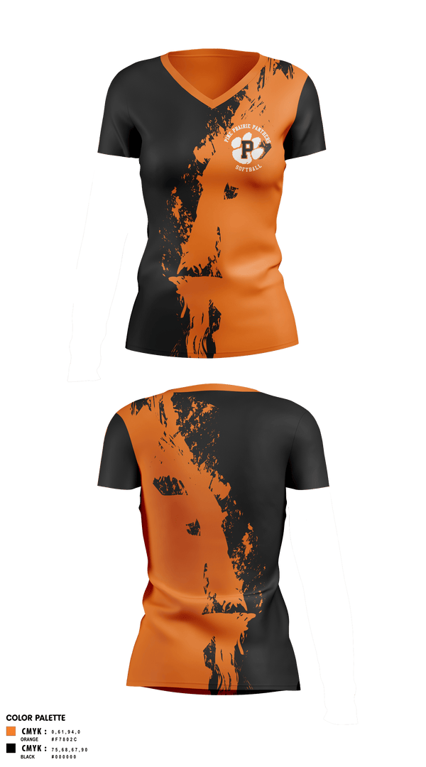 Womens Short Sleeve Vneck Shirt, Pine Prairie Panthers Softball, Softball, Teamtime, Team time, sublimation, custom sports apparel, team uniforms, spirit wear, spiritwear, sports uniforms, custom shirts, team store, custom team store, fundraiser sports, apparel fundraiser