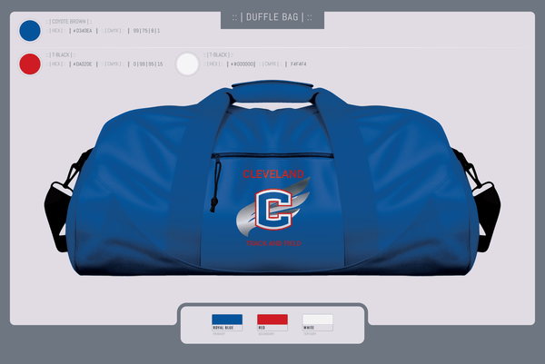 Duffle Bag, Cleveland Blue Raiders, Track & Field, Teamtime, Team time, sublimation, custom sports apparel, team uniforms, spirit wear, spiritwear, sports uniforms, custom shirts, team store, custom team store, fundraiser sports, apparel fundraiser