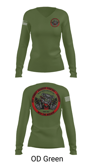 Womens Long Sleeve Vneck Shirt, 41st CEC-A, Army, Teamtime, Team time, sublimation, custom sports apparel, team uniforms, spirit wear, spiritwear, sports uniforms, custom shirts, team store, custom team store, fundraiser sports, apparel fundraiser
