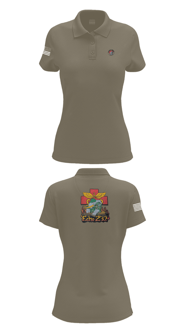 Womens Short Sleeve Performance Polo, Echo Company 232nd battalion, Army, Teamtime, Team time, sublimation, custom sports apparel, team uniforms, spirit wear, spiritwear, sports uniforms, custom shirts, team store, custom team store, fundraiser sports, apparel fundraiser