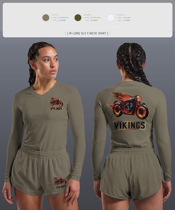 Womens Long Sleeve Vneck Shirt, Vikings, , Teamtime, Team time, sublimation, custom sports apparel, team uniforms, spirit wear, spiritwear, sports uniforms, custom shirts, team store, custom team store, fundraiser sports, apparel fundraiser