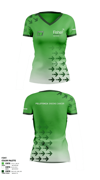 Womens Short Sleeve Vneck Shirt, Fisher Management Partners Pelotonia, Cycling, Teamtime, Team time, sublimation, custom sports apparel, team uniforms, spirit wear, spiritwear, sports uniforms, custom shirts, team store, custom team store, fundraiser sports, apparel fundraiser