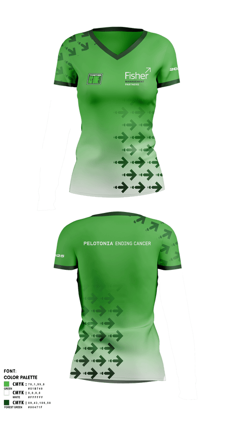 Womens Short Sleeve Vneck Shirt, Fisher Management Partners Pelotonia, Cycling, Teamtime, Team time, sublimation, custom sports apparel, team uniforms, spirit wear, spiritwear, sports uniforms, custom shirts, team store, custom team store, fundraiser sports, apparel fundraiser