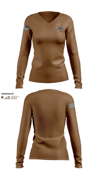 Womens Long Sleeve Vneck Shirt, 557 ECC, Army, Teamtime, Team time, sublimation, custom sports apparel, team uniforms, spirit wear, spiritwear, sports uniforms, custom shirts, team store, custom team store, fundraiser sports, apparel fundraiser