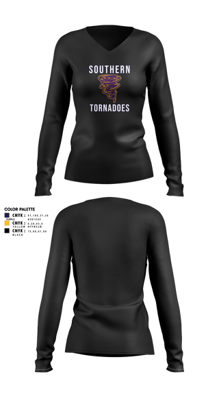 Womens Long Sleeve Vneck Shirt, Southern Middle School Track and Field, Track & Field, Teamtime, Team time, sublimation, custom sports apparel, team uniforms, spirit wear, spiritwear, sports uniforms, custom shirts, team store, custom team store, fundraiser sports, apparel fundraiser