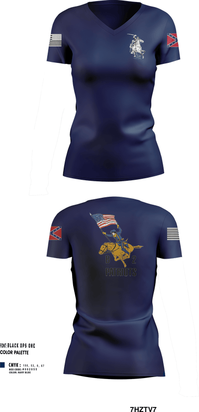 B2 Patriots 81066333 Women's Short Sleeve V-neck Shirt - 36