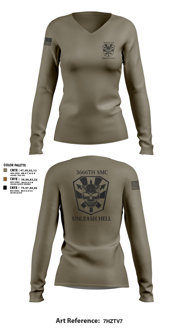 Womens Long Sleeve Vneck Shirt, 3666 Support Maintenance Company, , Teamtime, Team time, sublimation, custom sports apparel, team uniforms, spirit wear, spiritwear, sports uniforms, custom shirts, team store, custom team store, fundraiser sports, apparel fundraiser