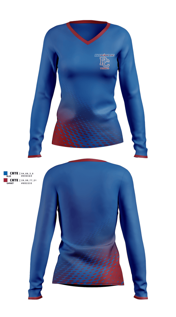 Womens Long Sleeve Vneck Shirt, Presbyterian College Men's Tennis, Tennis, Teamtime, Team time, sublimation, custom sports apparel, team uniforms, spirit wear, spiritwear, sports uniforms, custom shirts, team store, custom team store, fundraiser sports, apparel fundraiser