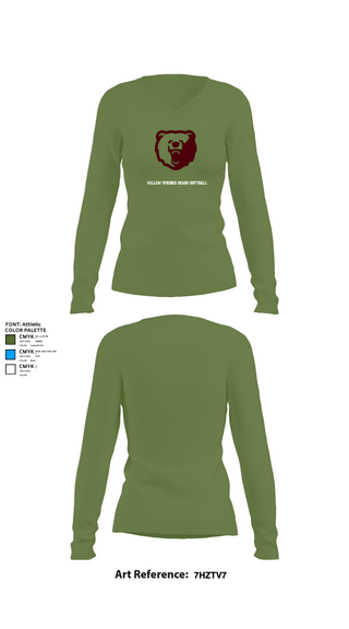 Womens Long Sleeve Vneck Shirt, Willow Springs Bears Softball, Softball, Teamtime, Team time, sublimation, custom sports apparel, team uniforms, spirit wear, spiritwear, sports uniforms, custom shirts, team store, custom team store, fundraiser sports, apparel fundraiser