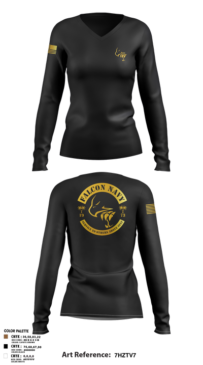Falcon Navy 41884136 Women's Long Sleeve V-neck Shirt - 5
