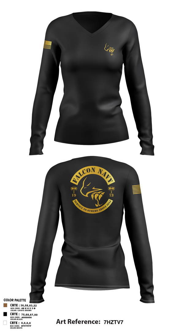 Womens Long Sleeve Vneck Shirt, Falcon Navy, , Teamtime, Team time, sublimation, custom sports apparel, team uniforms, spirit wear, spiritwear, sports uniforms, custom shirts, team store, custom team store, fundraiser sports, apparel fundraiser