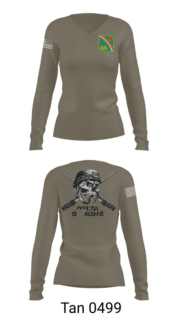 Womens Long Sleeve Vneck Shirt, 1st Battalion 69th Infantry Regiment, Army, Teamtime, Team time, sublimation, custom sports apparel, team uniforms, spirit wear, spiritwear, sports uniforms, custom shirts, team store, custom team store, fundraiser sports, apparel fundraiser