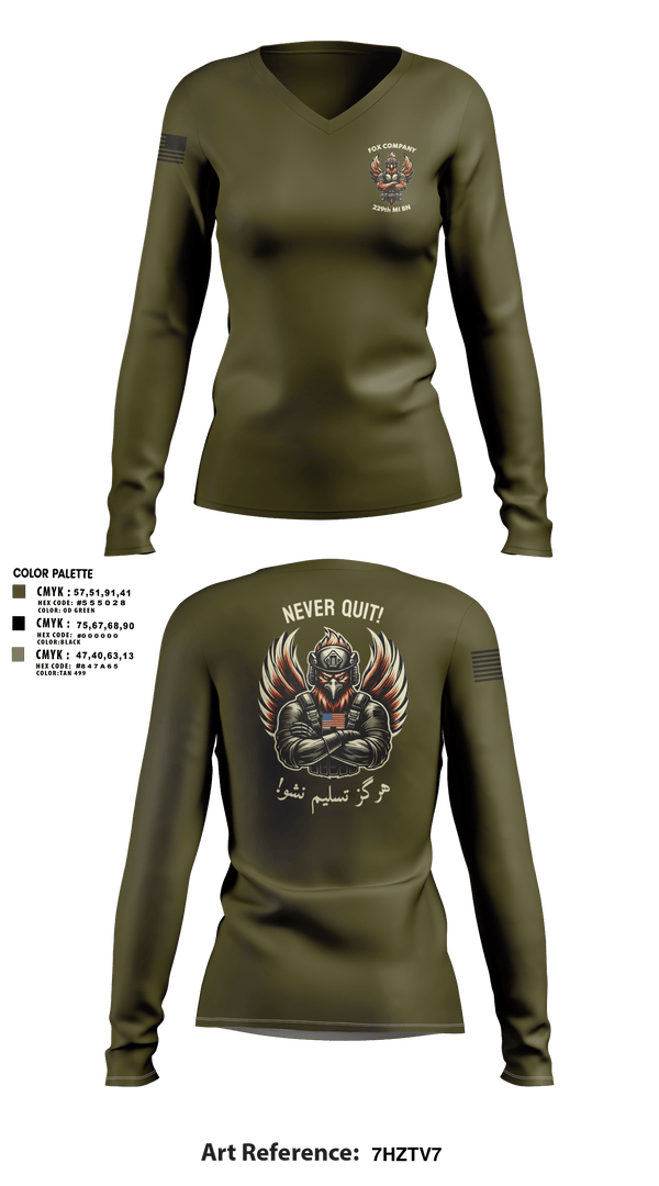 Womens Long Sleeve Vneck Shirt, F CO, 229th MI BN, , Teamtime, Team time, sublimation, custom sports apparel, team uniforms, spirit wear, spiritwear, sports uniforms, custom shirts, team store, custom team store, fundraiser sports, apparel fundraiser