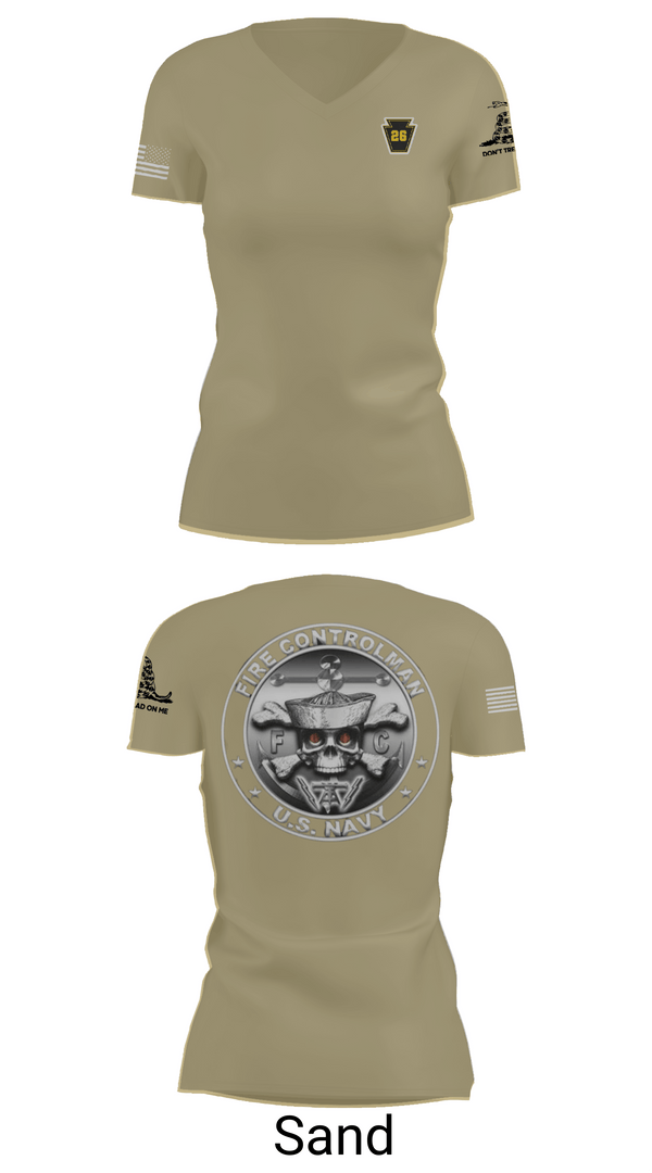 Womens Short Sleeve Vneck Shirt, Fire Controlman, Navy, Teamtime, Team time, sublimation, custom sports apparel, team uniforms, spirit wear, spiritwear, sports uniforms, custom shirts, team store, custom team store, fundraiser sports, apparel fundraiser