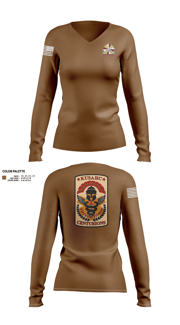 Womens Long Sleeve Vneck Shirt, Kirk U.S. Army Health Clinic, , Teamtime, Team time, sublimation, custom sports apparel, team uniforms, spirit wear, spiritwear, sports uniforms, custom shirts, team store, custom team store, fundraiser sports, apparel fundraiser