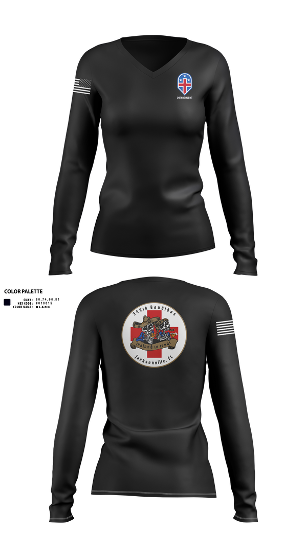 Womens Long Sleeve Vneck Shirt, 349th Medical Augmentation Det., , Teamtime, Team time, sublimation, custom sports apparel, team uniforms, spirit wear, spiritwear, sports uniforms, custom shirts, team store, custom team store, fundraiser sports, apparel fundraiser