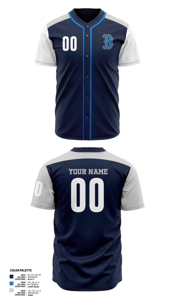 Full Button Baseball Jersey, Beacon Bluedemons, Baseball, Teamtime, Team time, sublimation, custom sports apparel, team uniforms, spirit wear, spiritwear, sports uniforms, custom shirts, team store, custom team store, fundraiser sports, apparel fundraiser
