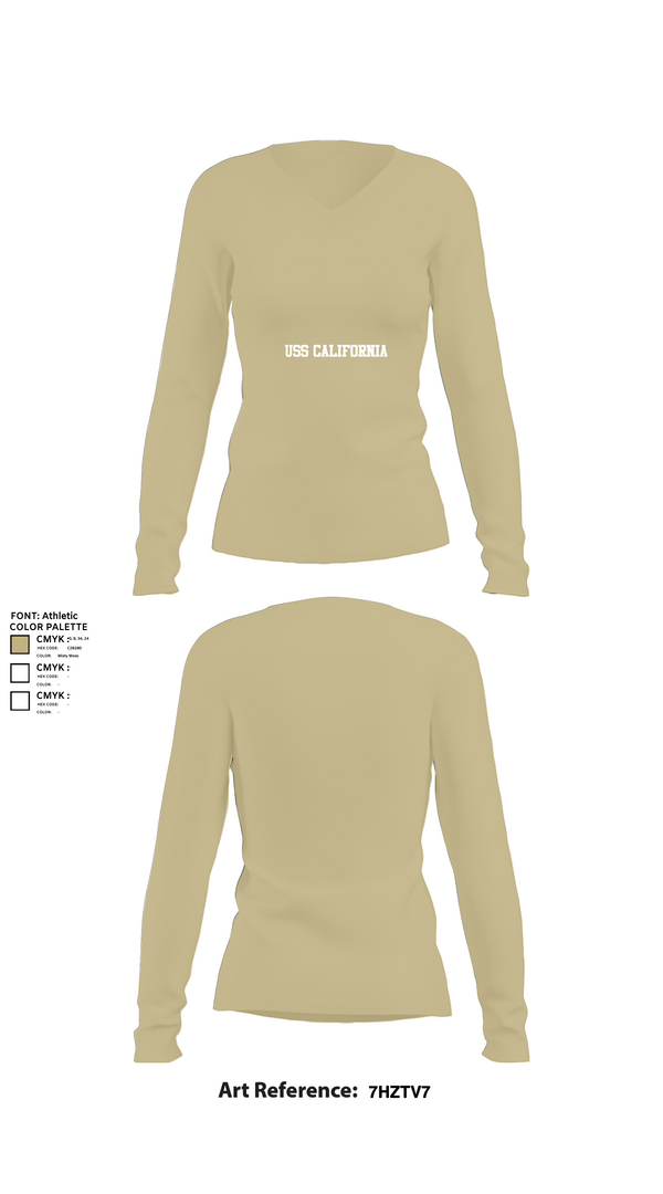 Womens Long Sleeve Vneck Shirt, USS California, , Teamtime, Team time, sublimation, custom sports apparel, team uniforms, spirit wear, spiritwear, sports uniforms, custom shirts, team store, custom team store, fundraiser sports, apparel fundraiser