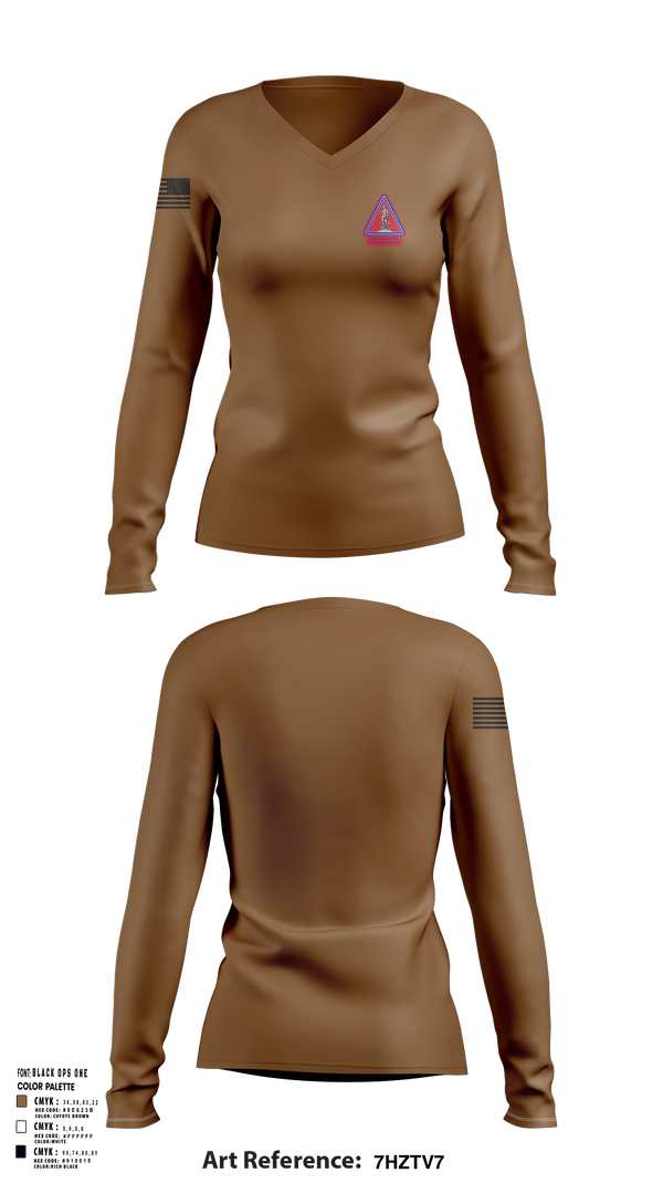 Womens Long Sleeve Vneck Shirt, Recruiting and Retention Battalion, , Teamtime, Team time, sublimation, custom sports apparel, team uniforms, spirit wear, spiritwear, sports uniforms, custom shirts, team store, custom team store, fundraiser sports, apparel fundraiser