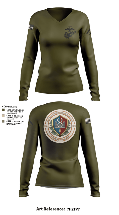 8th ESB Charlie Co. 31724499 Women's Long Sleeve V-neck Shirt - 1