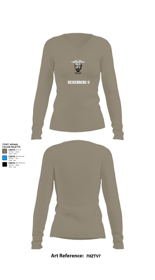 Womens Long Sleeve Vneck Shirt, Heisenberg’s, Army, Teamtime, Team time, sublimation, custom sports apparel, team uniforms, spirit wear, spiritwear, sports uniforms, custom shirts, team store, custom team store, fundraiser sports, apparel fundraiser