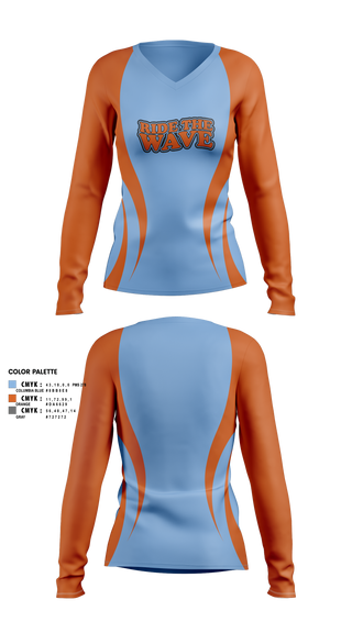Womens Long Sleeve Vneck Shirt, Carolina Riptide, Baseball, Teamtime, Team time, sublimation, custom sports apparel, team uniforms, spirit wear, spiritwear, sports uniforms, custom shirts, team store, custom team store, fundraiser sports, apparel fundraiser