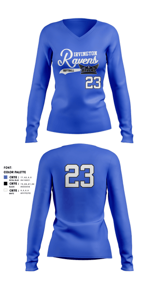 Womens Long Sleeve Vneck Shirt, Irvington Preparatory Academy Softball, Softball, Teamtime, Team time, sublimation, custom sports apparel, team uniforms, spirit wear, spiritwear, sports uniforms, custom shirts, team store, custom team store, fundraiser sports, apparel fundraiser